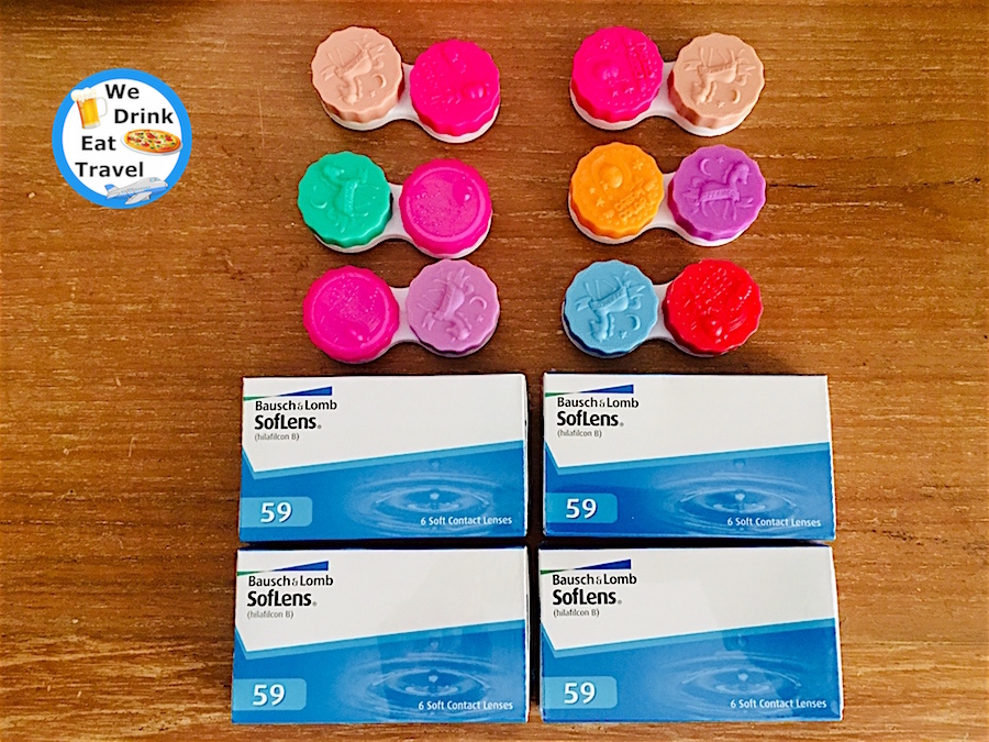 Bausch & Lomb Soflens 59 contact lens boxes and colorful lens cases from Platinum Fashion Mall Bangkok.